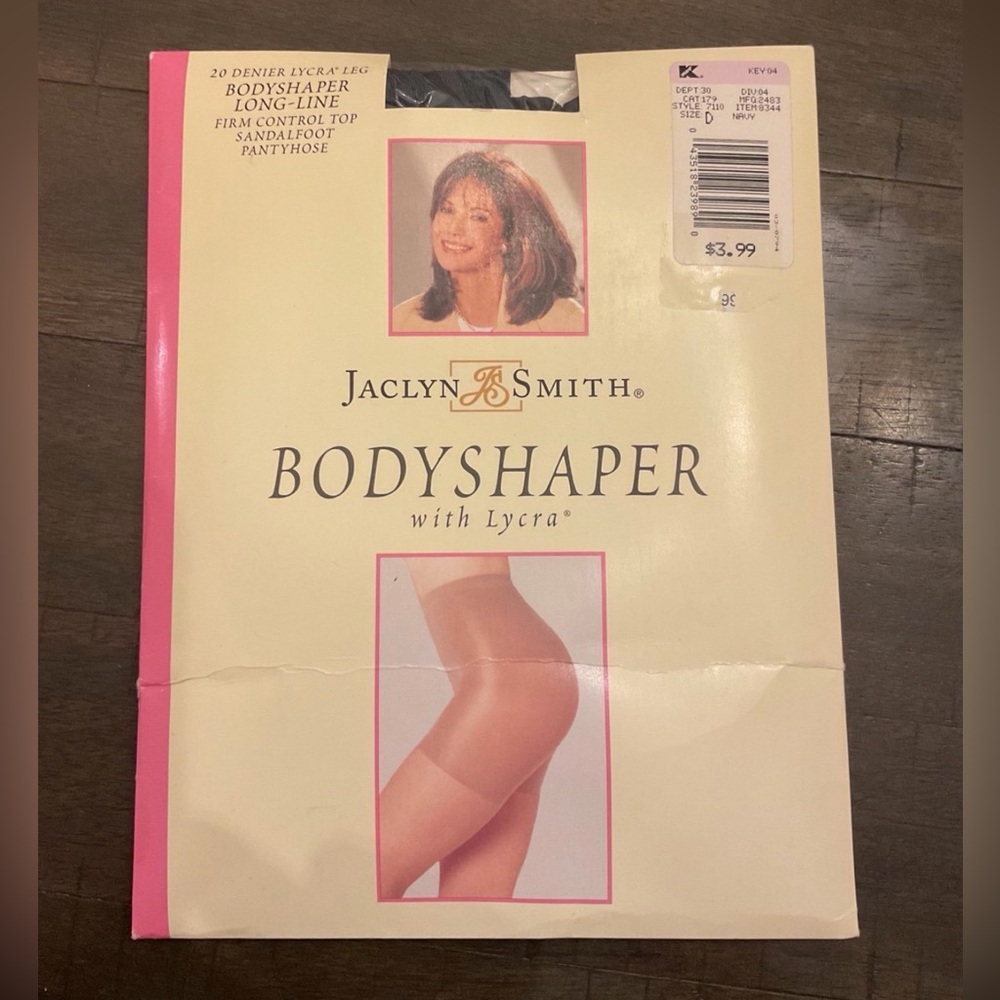 Vtg Jaclyn Smith Bodyshaper Pantyhose W Lycra Control Top Sandalfoot Navy Size D